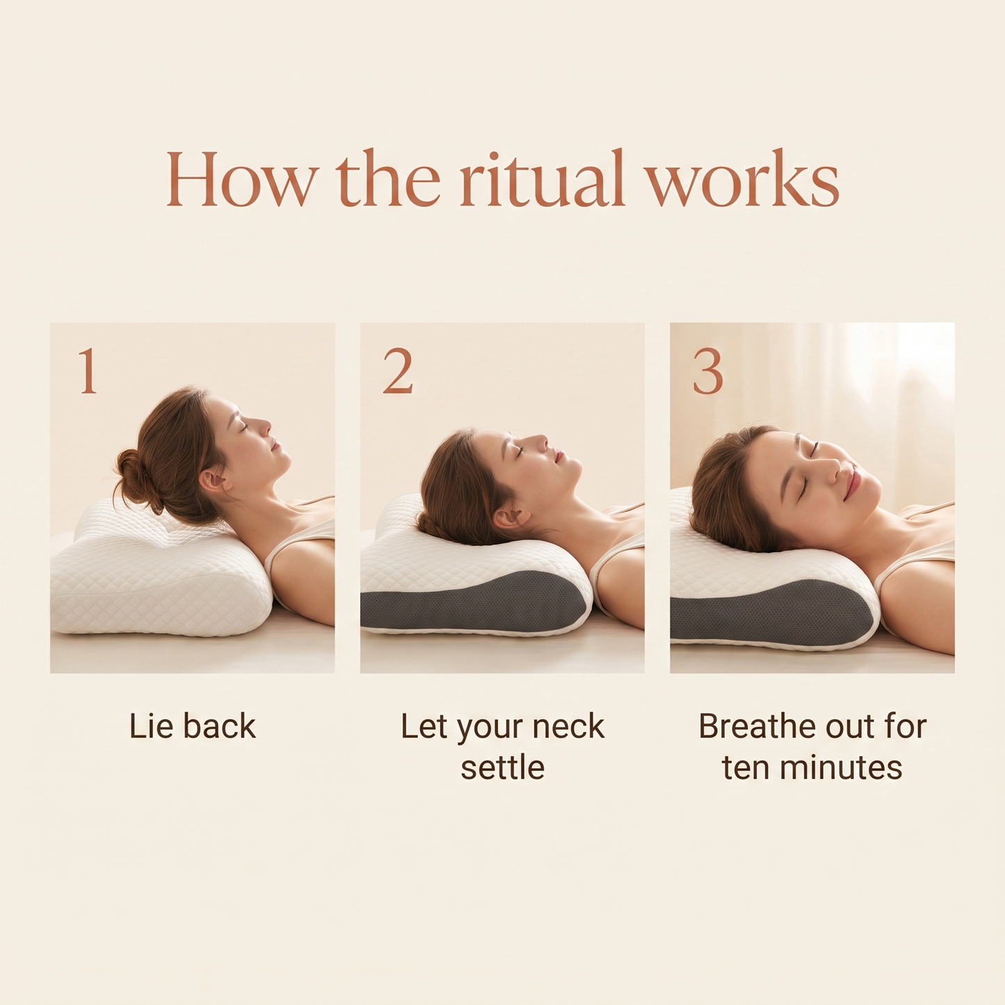 How it works: lie back, let your neck settle, breathe out for ten minutes