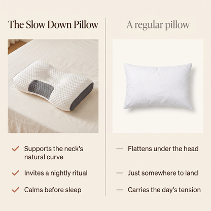 The Slow Down Pillow compared with a regular pillow