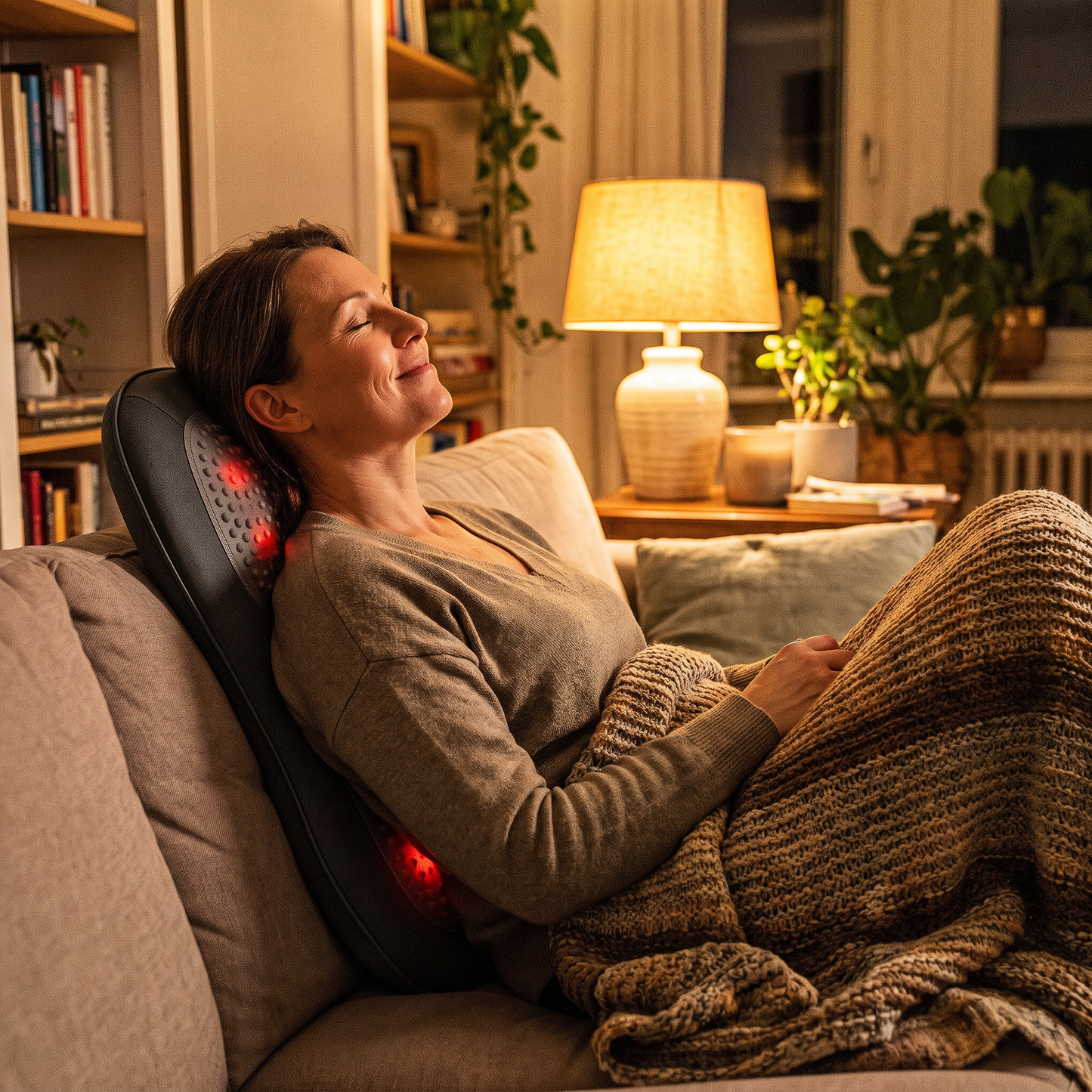 Leaning back into The Held on the sofa in warm evening light