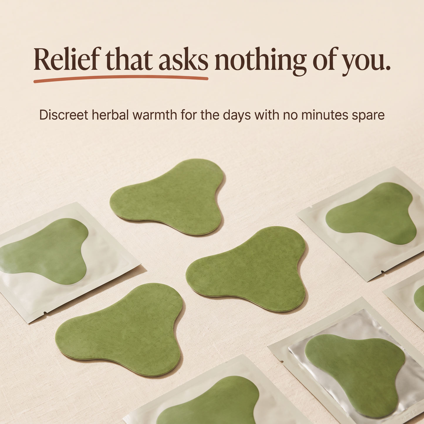 Relief that asks nothing of you — discreet herbal warmth for the days with no minutes spare