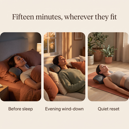 Lie back on it before sleep, during an evening wind-down, or for a quiet reset