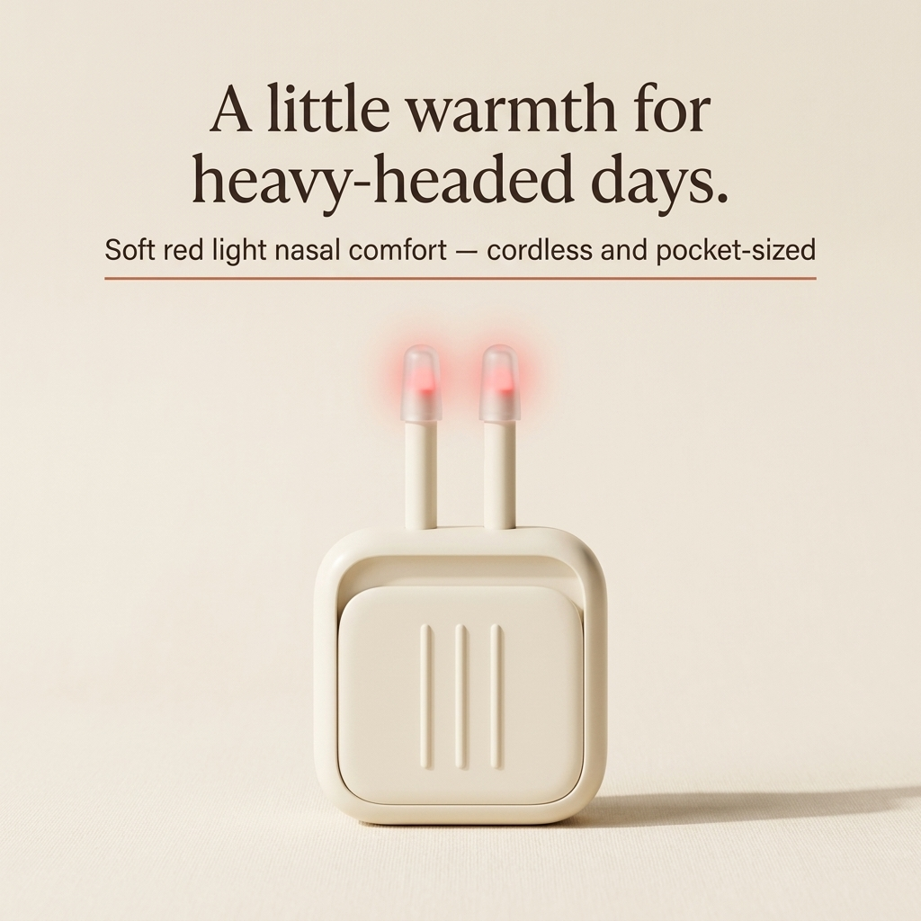 SINORA red light nasal comfort device on a warm cream background
