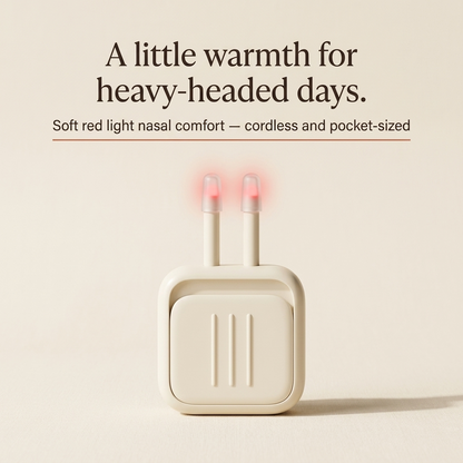 SINORA red light nasal comfort device on a warm cream background